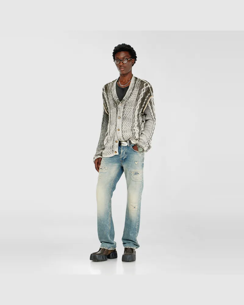 Diesel Behandelter Cardigan aus Zopfmusterstrick - Strickwaren - Herren - Bunt Bunt