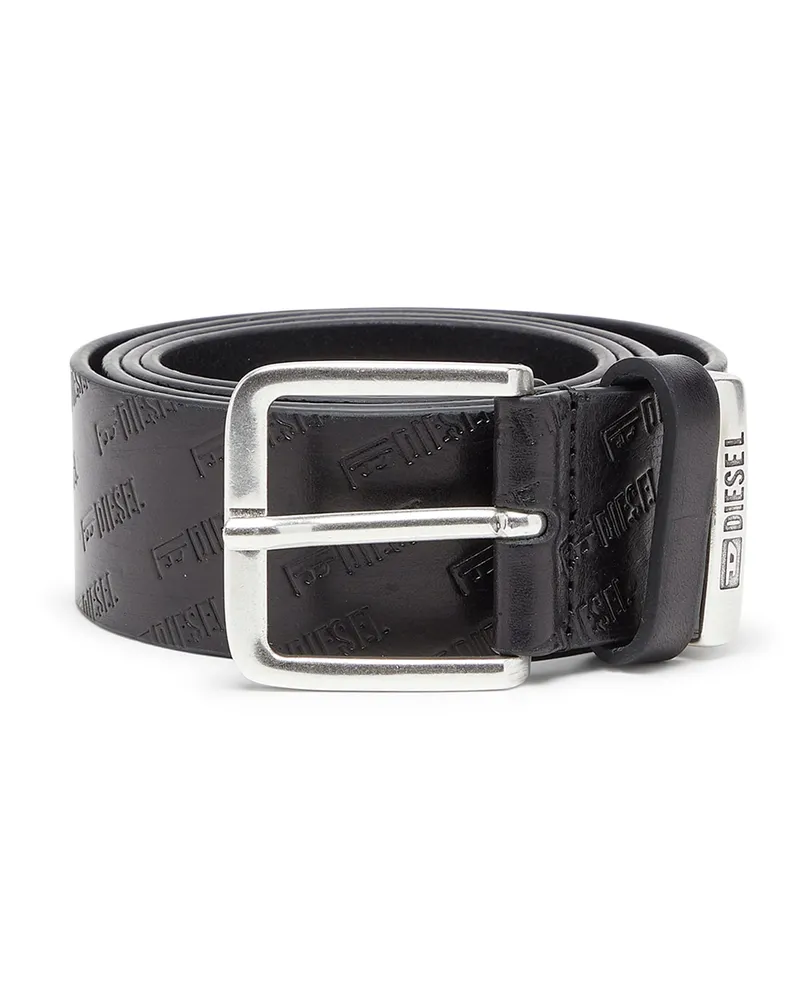 Diesel 4 cm Ledergürtel mit all-over geprägtem Diesel logo - Gürtel - Herren - Schwarz Schwarz