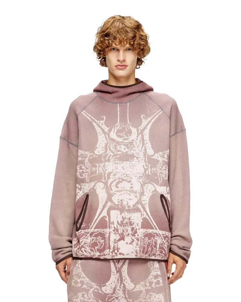 Diesel Verblasster Waffel-Kapuzenpullover mit Grafik-Print - Sweatshirts - Herren - Violett Violett