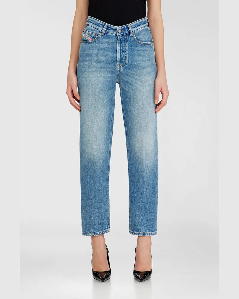 Diesel Regular Jeans High Waist 1981 D-Went, Hellblau, Knopfverschluss Blau