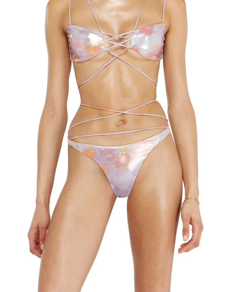 Diesel Metallische Strappy-Bikinihose mit Blumenprint - Panties - Damen - Violett Violett