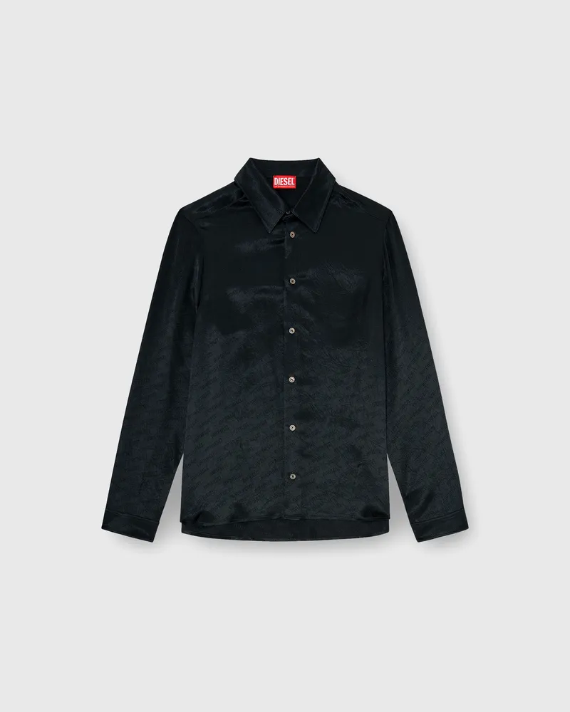 Diesel Shirt aus logo-jacquard-crinkled-satin - Hemden - Herren - Schwarz Schwarz