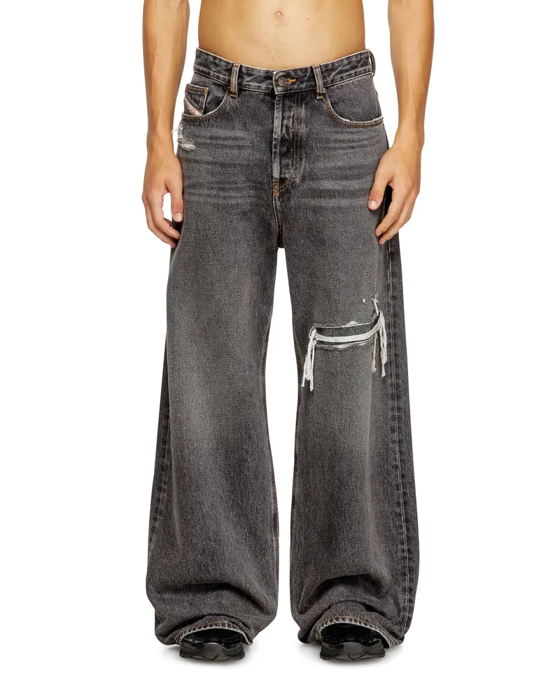 Diesel Relaxed Jeans Low Waist D-Rise, Schwarz/Dunkelgrau, Knopfverschluss Schwarz