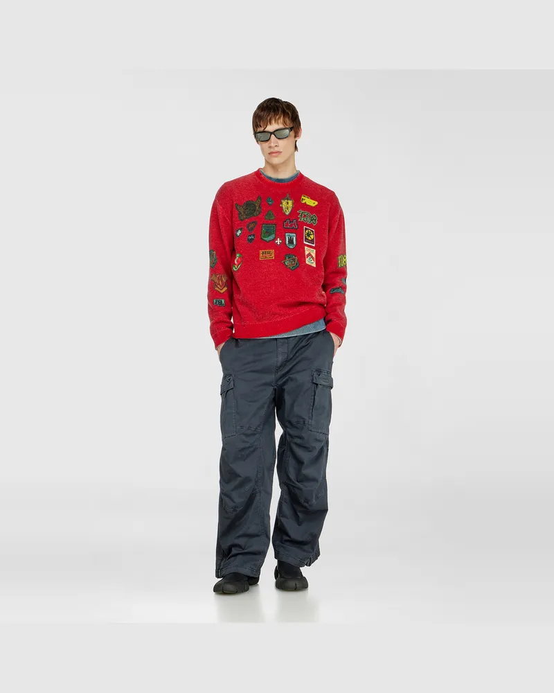 Diesel Wollpullover mit bedruckten patches - Strickwaren - Herren - Rot Rot