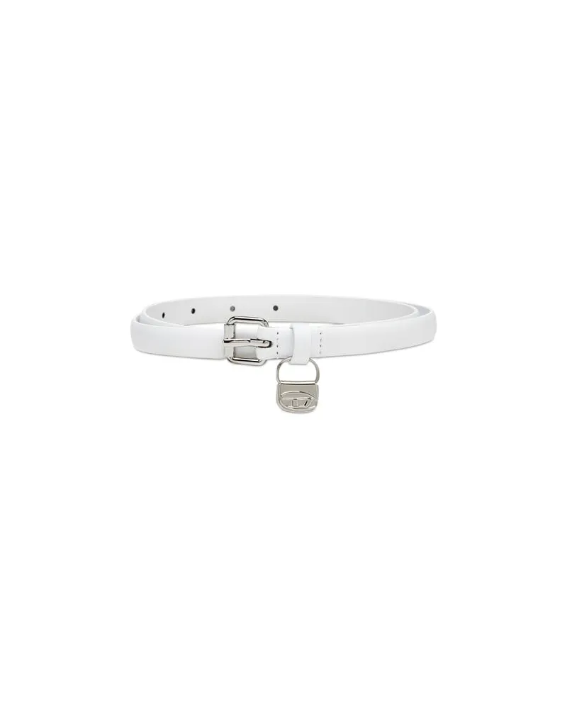 Diesel 1.4cm Schmaler Gürtel aus Leder mit 1DR Bag-Charm - Gürtel - Damen - Weiss Weiss