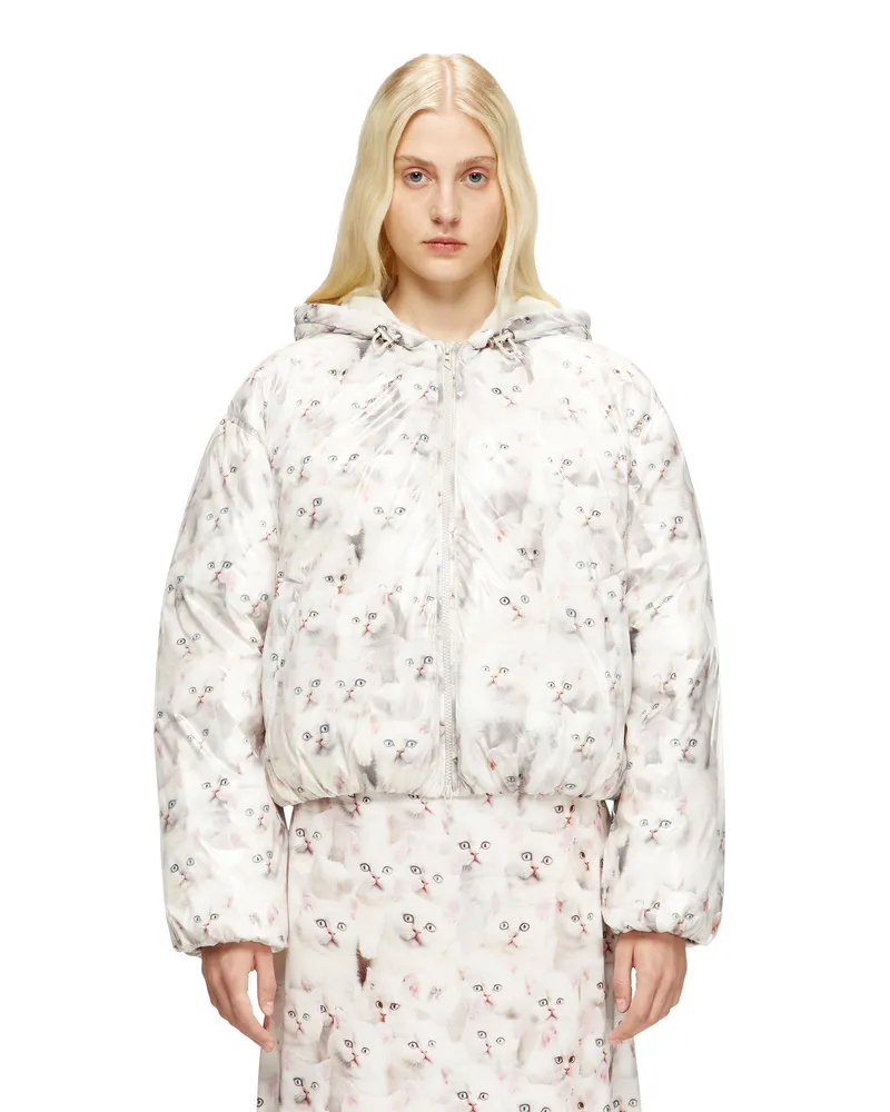 Diesel Wattierte Jacke mit Katzen-Print - Winterjacken - Damen - Weiss Weiss