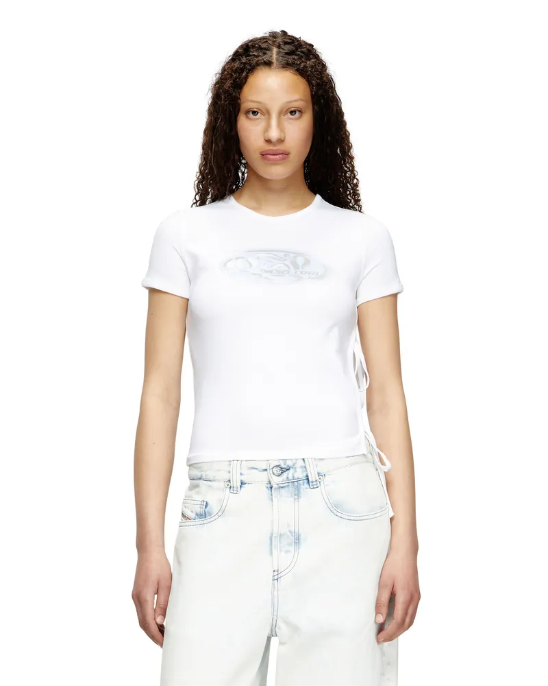 Diesel Seitlich knüpfbares T-Shirt mit Grafik-Logo - T-Shirts - Damen - Weiss Weiss