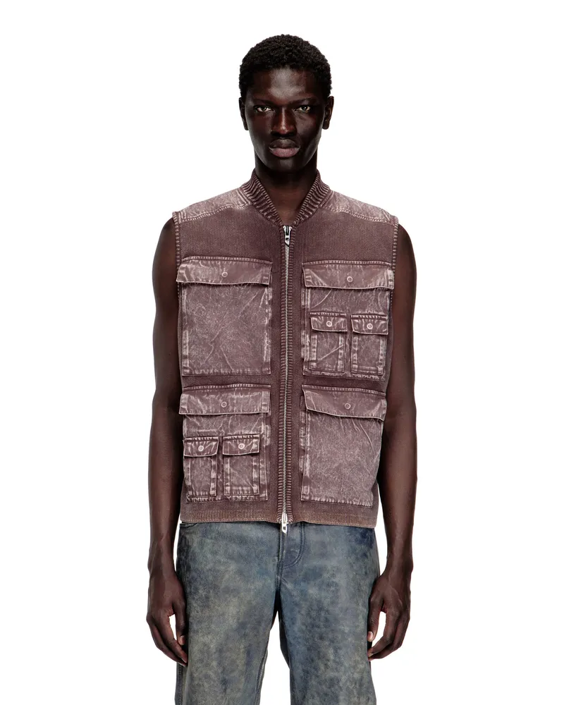 Diesel Strickweste mit Reißverschluss und Cargo-Taschen - Strickwaren - Herren - Braun Braun
