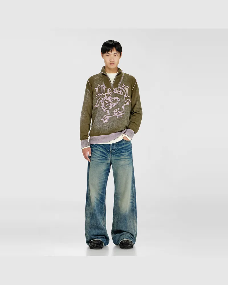 Diesel Behandelter Half-zip-Pullover mit griffin-Motiv - Strickwaren - Herren - Grün Grün