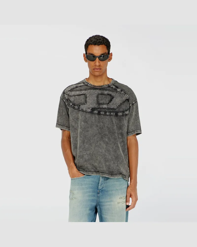 Diesel Lockeres Baumwoll-T-Shirt mit Oval-D-Applikation - T-Shirts - Herren - Schwarz Schwarz