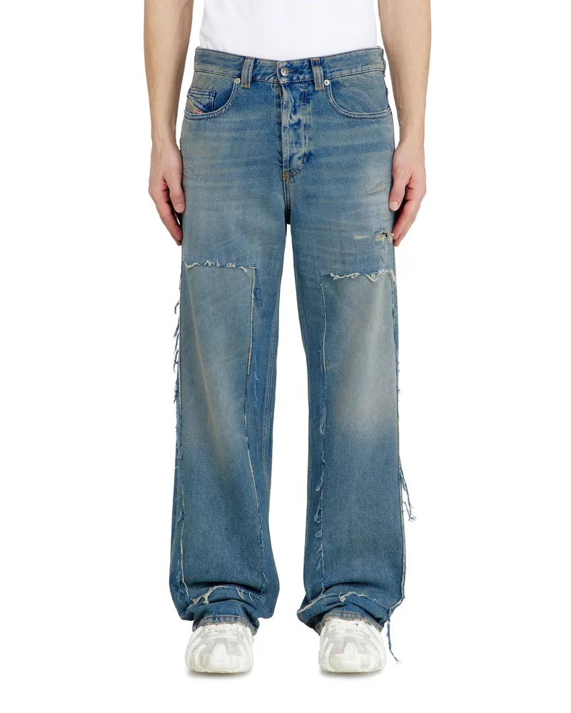 Diesel Relaxed Jeans Low Waist 2001 D-Macro, Mittelblau, Knopfverschluss Blau