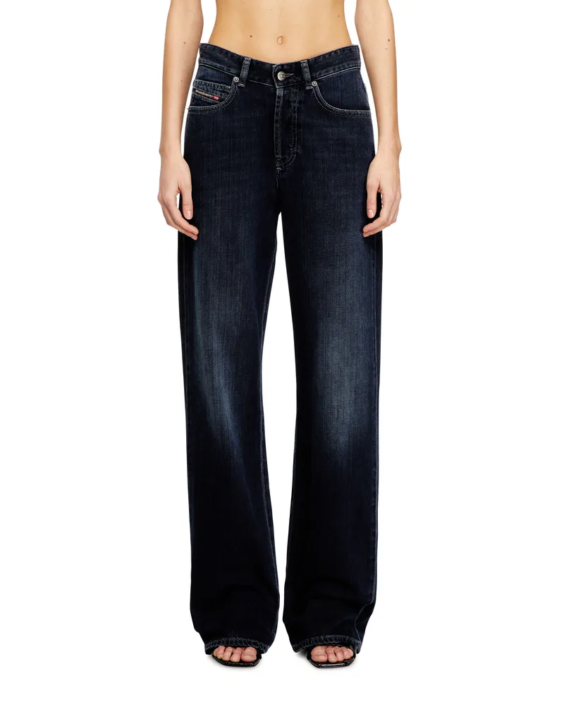 Diesel Regular Jeans High Waist 1971 D-Sent, Schwarz/Dunkelgrau, Knopfverschluss Blau