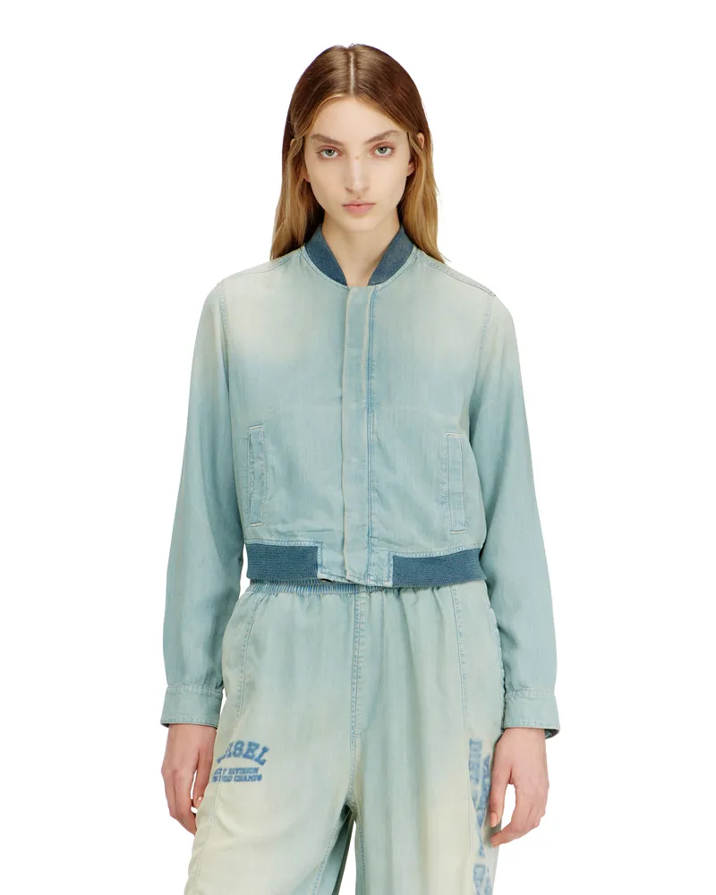 Diesel Bomber-Hemd aus fließendem Denim mit Schmutzeffekt - Denim jacken - Damen - Blau Blau