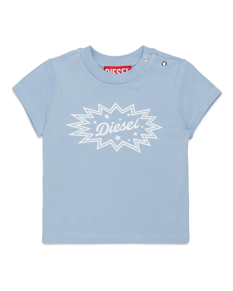 Diesel Stretch-cotton T-shirt mit starburst logo print - T-Shirts und Tops - Damen - Blau Blau