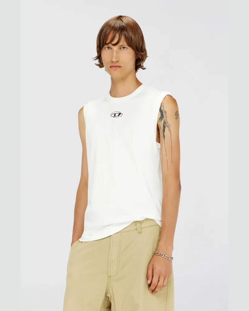 Diesel Baumwoll-Tanktop mit ovalem D-Logo in Metallic-Optik - T-Shirts - Herren - Weiss Weiss
