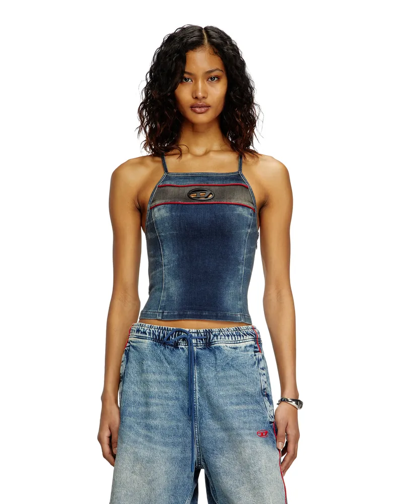 Diesel Top aus zweifarbigem Stretch-Denim - Oberteile - Damen - Blau Blau