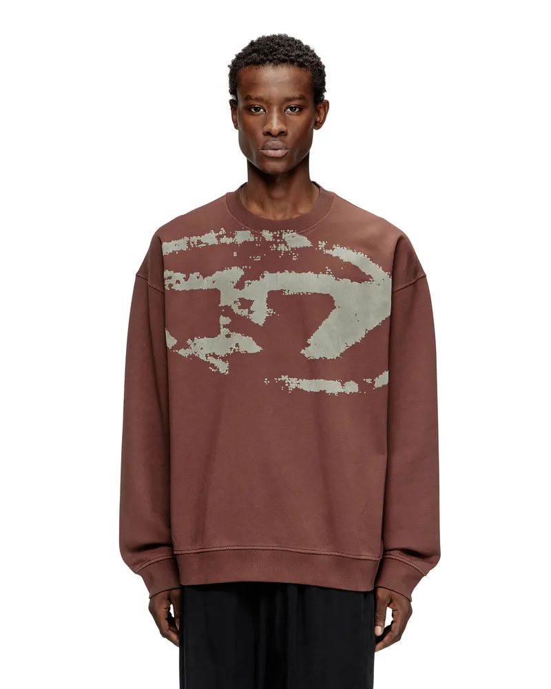 Diesel Baumwoll-Sweatshirt mit geflocktem Oval D - Sweatshirts - Herren - Braun Braun
