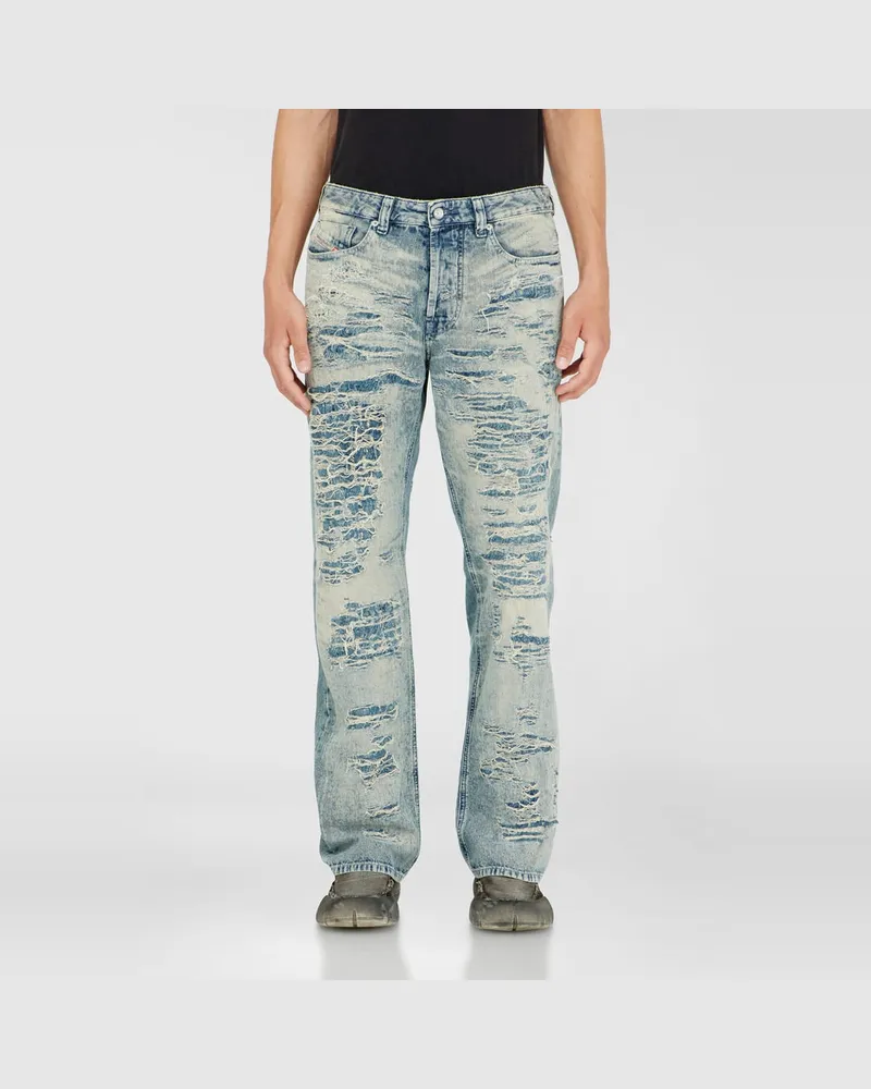 Diesel Relaxed Jeans Regular Waist 1980 D-Eeper, Mittelblau, Knopfverschluss Blau