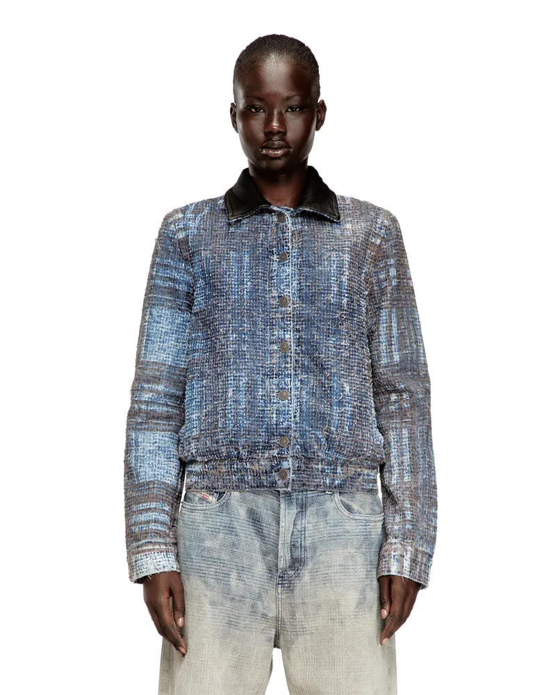 Diesel Jacke aus grafischem Bouclé-Denim - Denim jacken - Damen - Blau Blau
