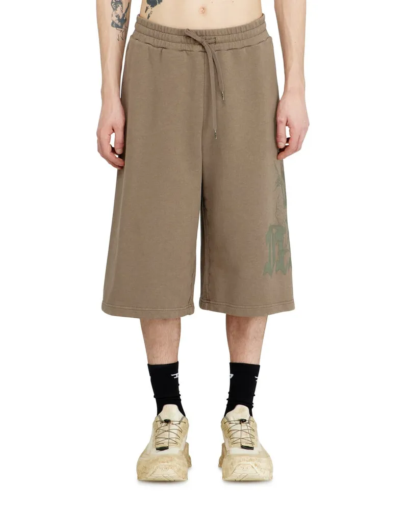 Diesel Behandelte Longline-Sweathose mit Print - Kurze Hosen - Herren - Beige Beige