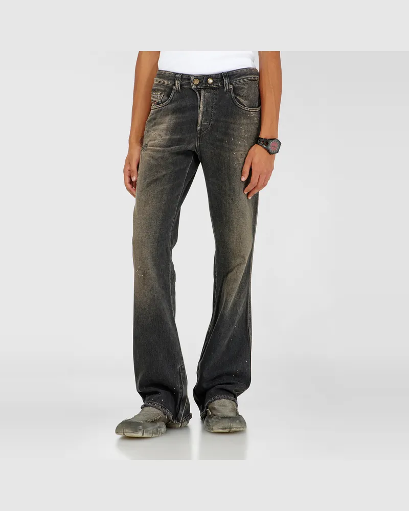 Diesel Bootcut Jeans Regular Waist 1998 D-Buck, Schwarz/Dunkelgrau, Knopfverschluss Schwarz