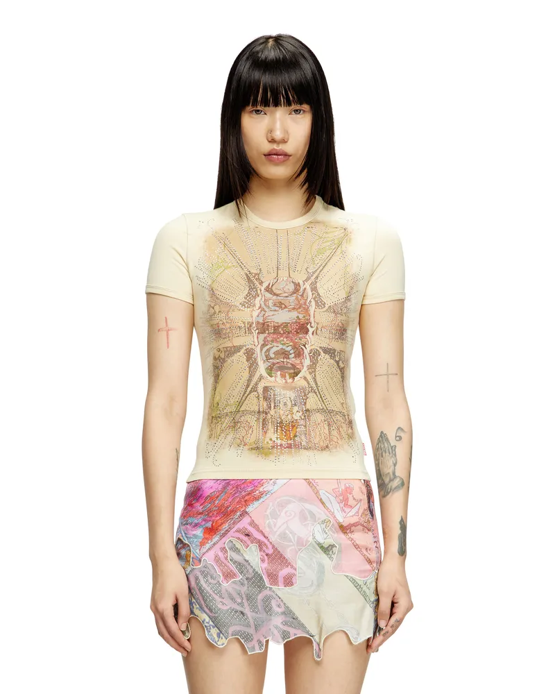 Diesel T-Shirt mit Strass-Grafik - T-Shirts - Damen - Braun Braun