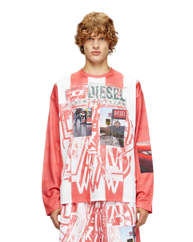 Diesel Gestreifte Langarm-T-Shirt mit Foto-Patches - T-Shirts - Herren - Bunt Bunt
