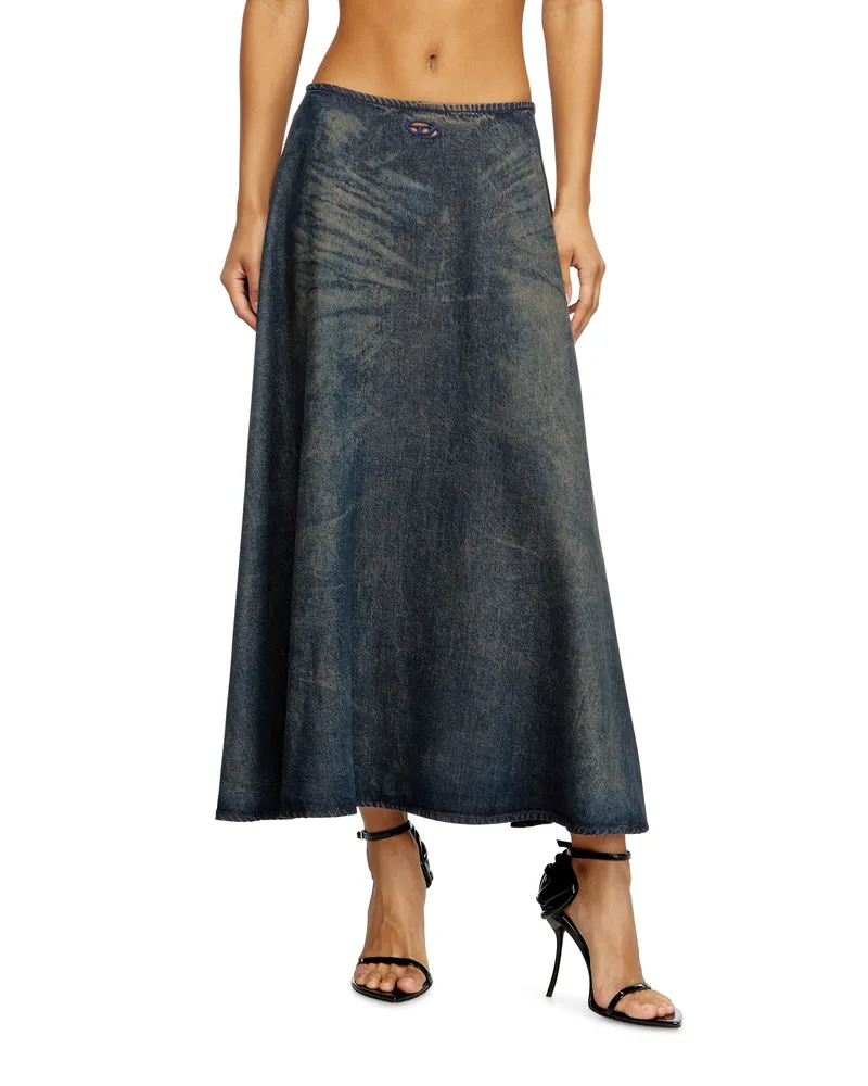 Diesel Weit ausgestellter Rock aus fließendem Denim mit Schmutz-Effekt - Röcke - Damen - Blau Blau