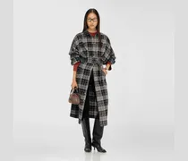 Midikleid aus kariertem Flanell mit breitem Gürtel - Kleider - Damen - Bunt
