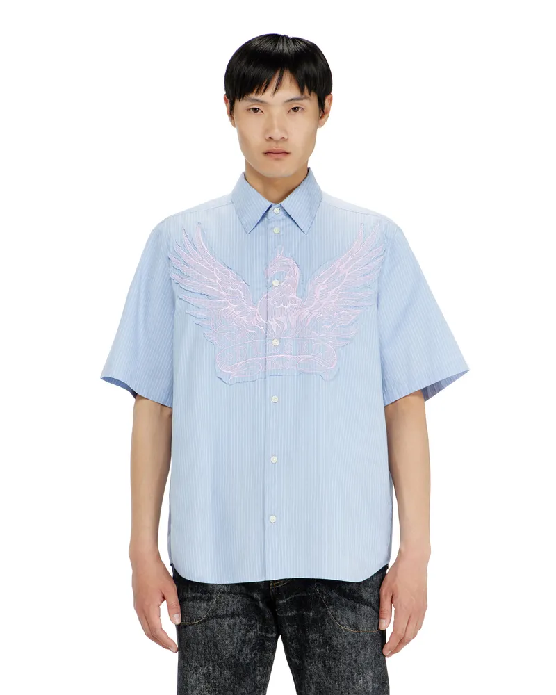 Diesel Gestreiftes Popeline-Hemd mit Stickpatch - Hemden - Herren - Blau Blau