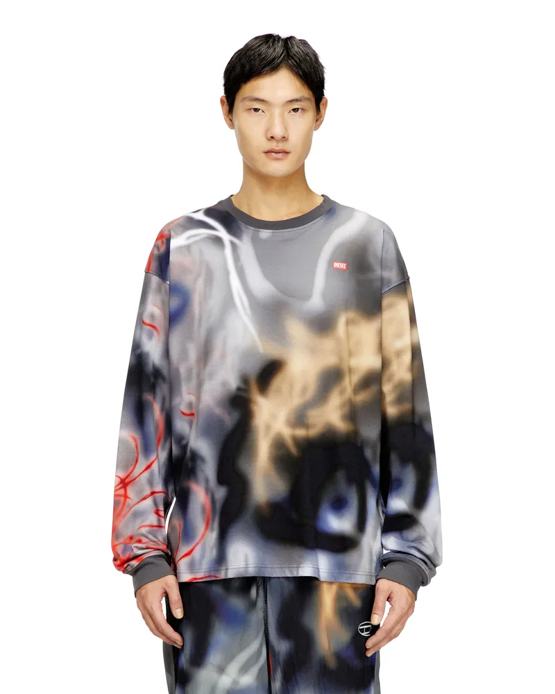 Diesel Langärmliges T-Shirt mit Graffiti-Print - T-Shirts - Herren - Bunt Bunt