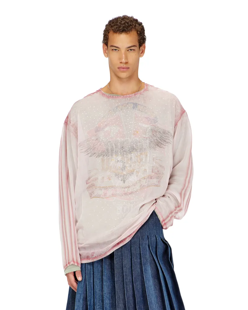 Diesel Transparentes Chiffon-Top mit Konzertgrafiken - T-Shirts - Herren - Rot Rot