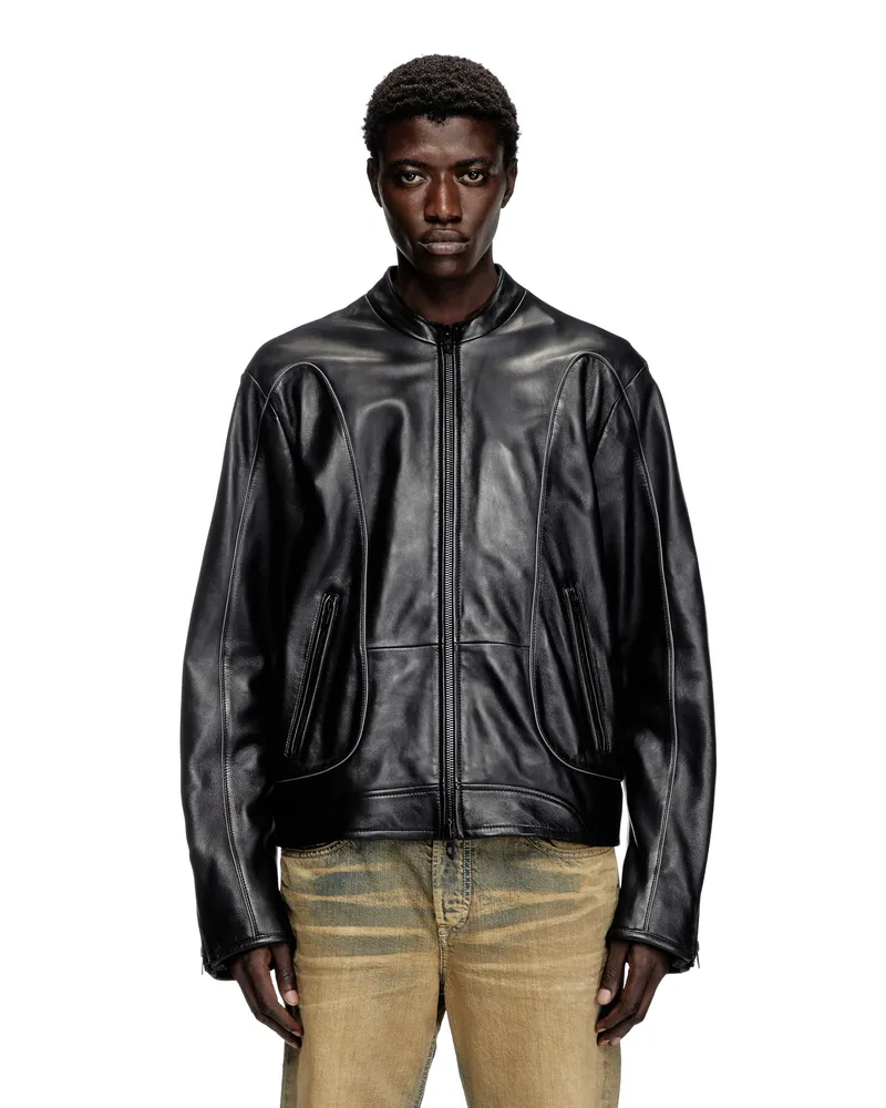 Diesel Biker-Jacke aus Leder mit Paspelierung - Lederjacken - Herren - Schwarz Schwarz