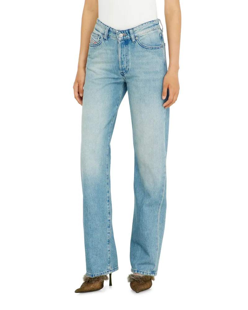 Diesel Regular Jeans High Waist 1971 D-Sent, Hellblau, Knopfverschluss Blau