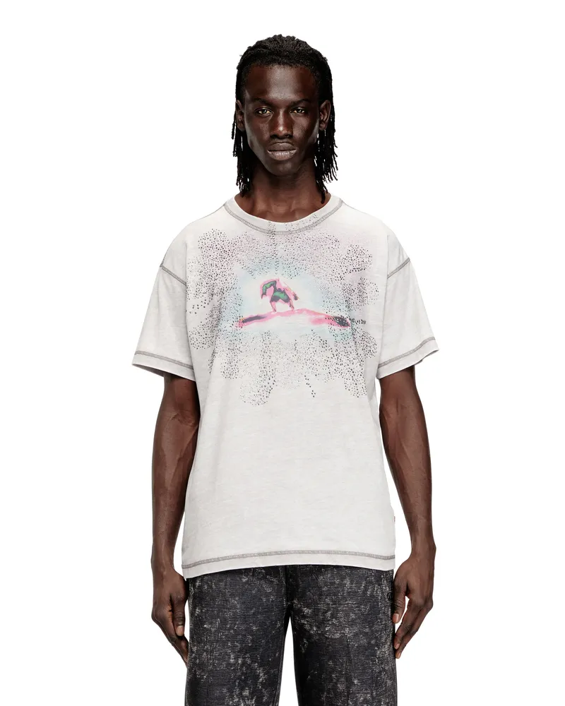 Diesel Reguläres T-Shirt mit Print und Nieten - T-Shirts - Herren - Grau Grau