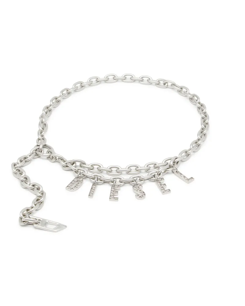 Diesel 1cm Kettengürtel mit Logo-Anhänger aus Strass - Gürtel - Damen - Silber Silber