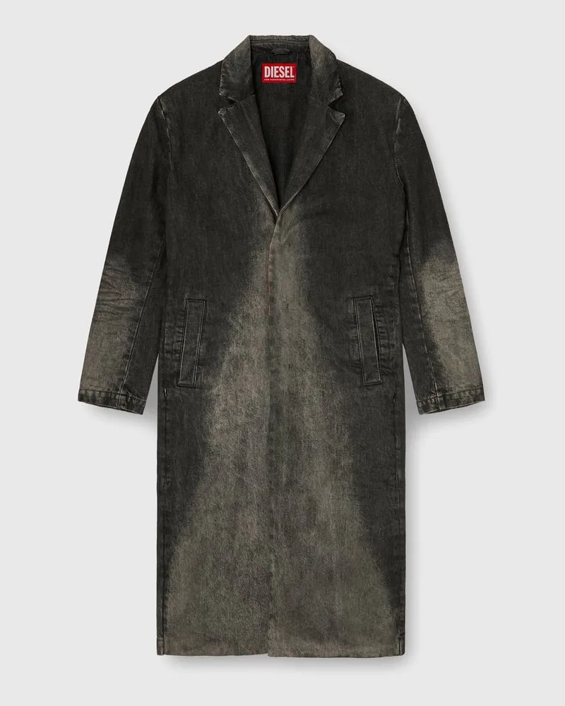 Diesel Langer Mantel aus Denim mit Used-Effekt - Denim jacken - Unisex - Schwarz Schwarz