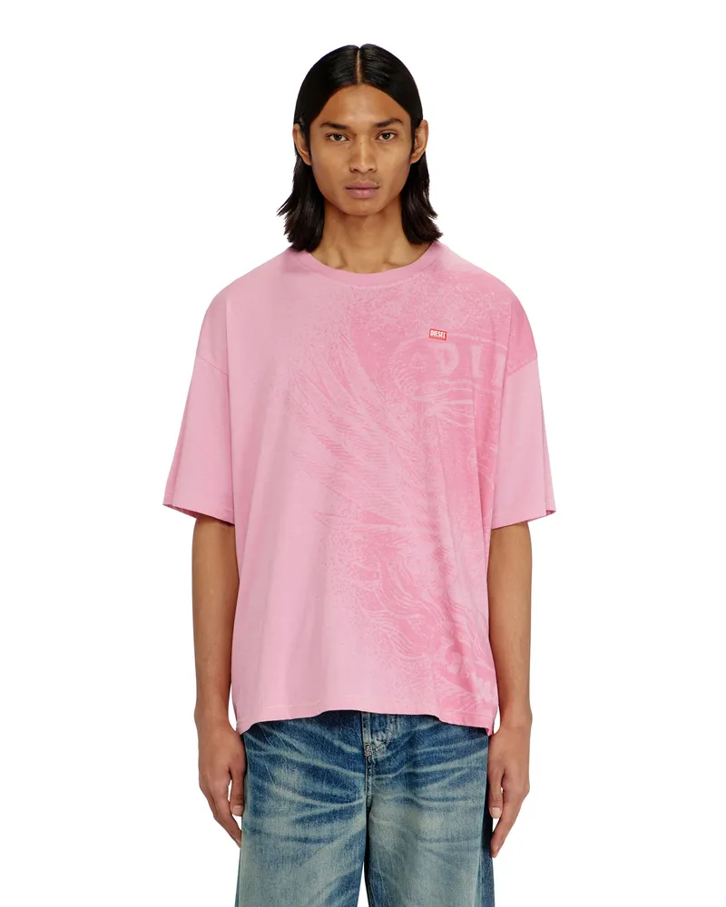 Diesel Locker geschnittenes T-Shirt mit Pigmentdruck - T-Shirts - Herren - Rosa Rosa