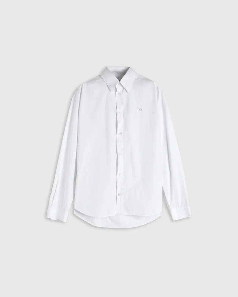 Diesel Gestreiftes Baumwollhemd mit D-Stickerei - Hemden - Herren - Weiss Weiss