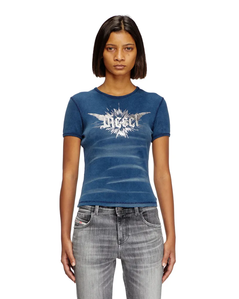 Diesel T-Shirt mit flügelförmigem Diesel-Folien-Print - T-Shirts - Damen - Blau Blau