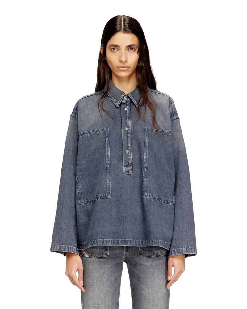 Diesel Henley-Top aus Denim mit Schmutzeffekt - Denimhemden - Damen - Blau Blau