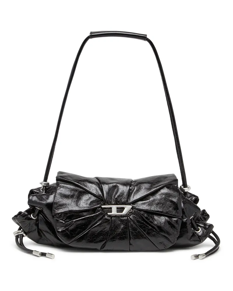 Diesel Scrunch-D S-Schultertasche aus Knitter-Leder - Schultertaschen - Damen - Schwarz Schwarz
