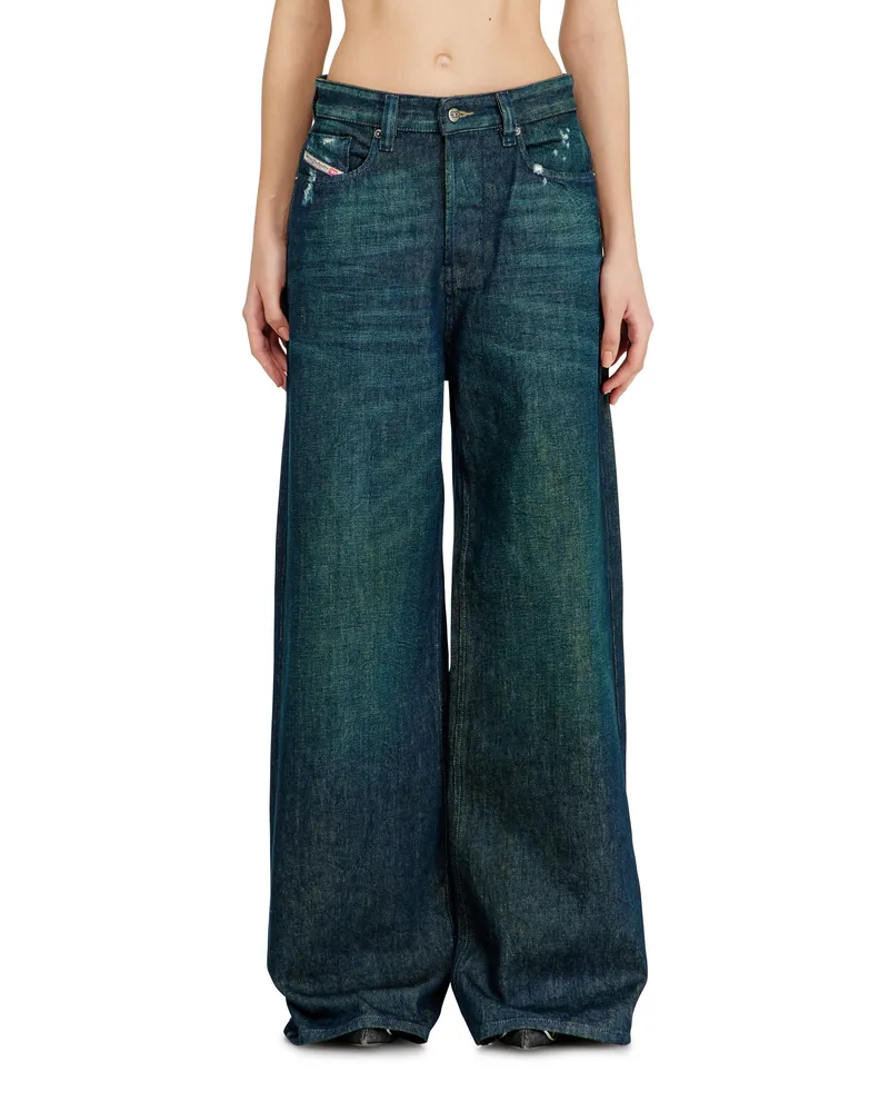 Diesel Relaxed Jeans Low Waist 1996 D-Sire, Dunkelblau, Knopfverschluss Blau