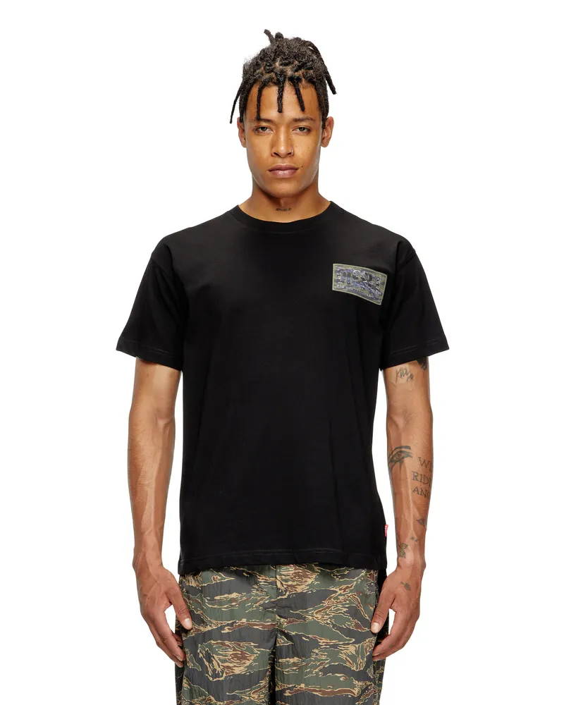 Diesel T-Shirt mit Camo-Logo-Patch - T-Shirts - Herren - Schwarz Schwarz