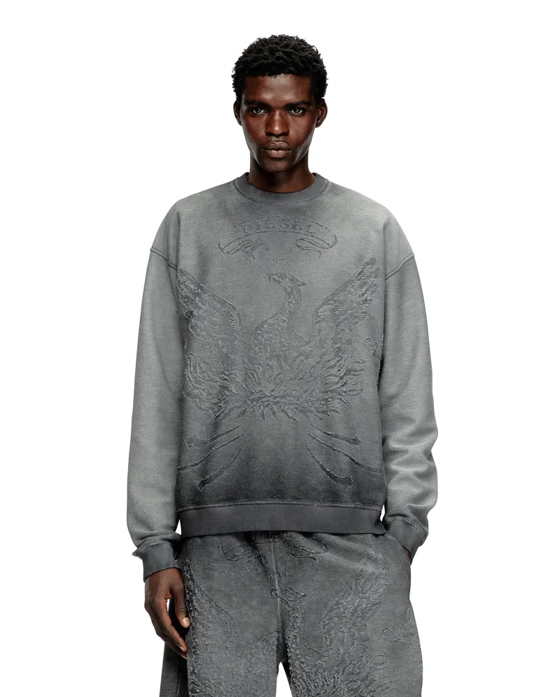 Diesel Verblasstes Sweatshirt mit Devoré-Phoenix-Logo - Sweatshirts - Herren - Grau Grau