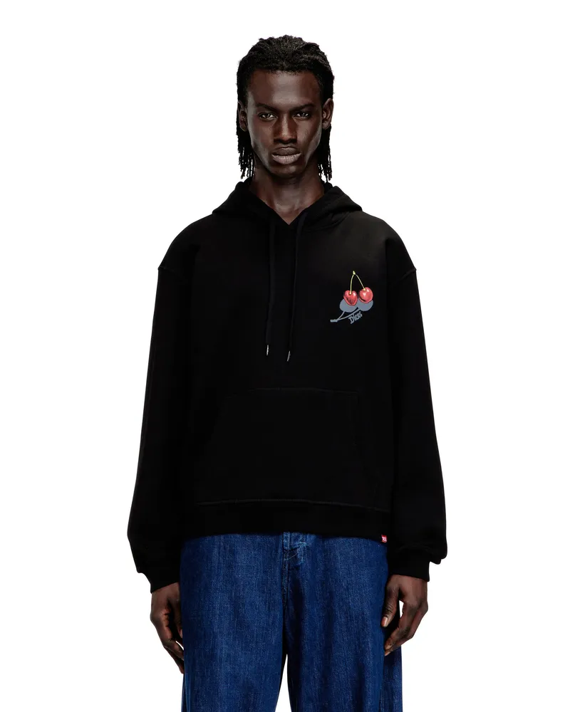 Diesel Sweatshirt aus Baumwolle mit Kirschendruck - Sweatshirts - Unisex - Schwarz Schwarz