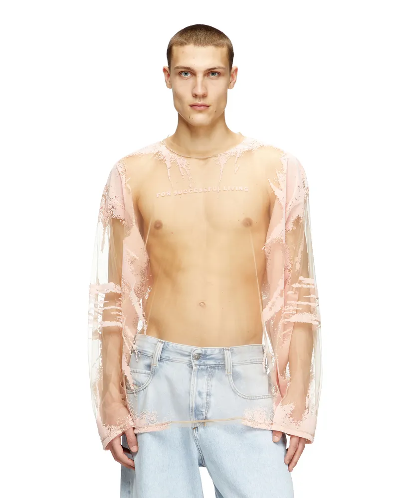 Diesel Langarm-T-Shirt aus Nylon mit Text-Print - T-Shirts - Unisex - Rosa Rosa
