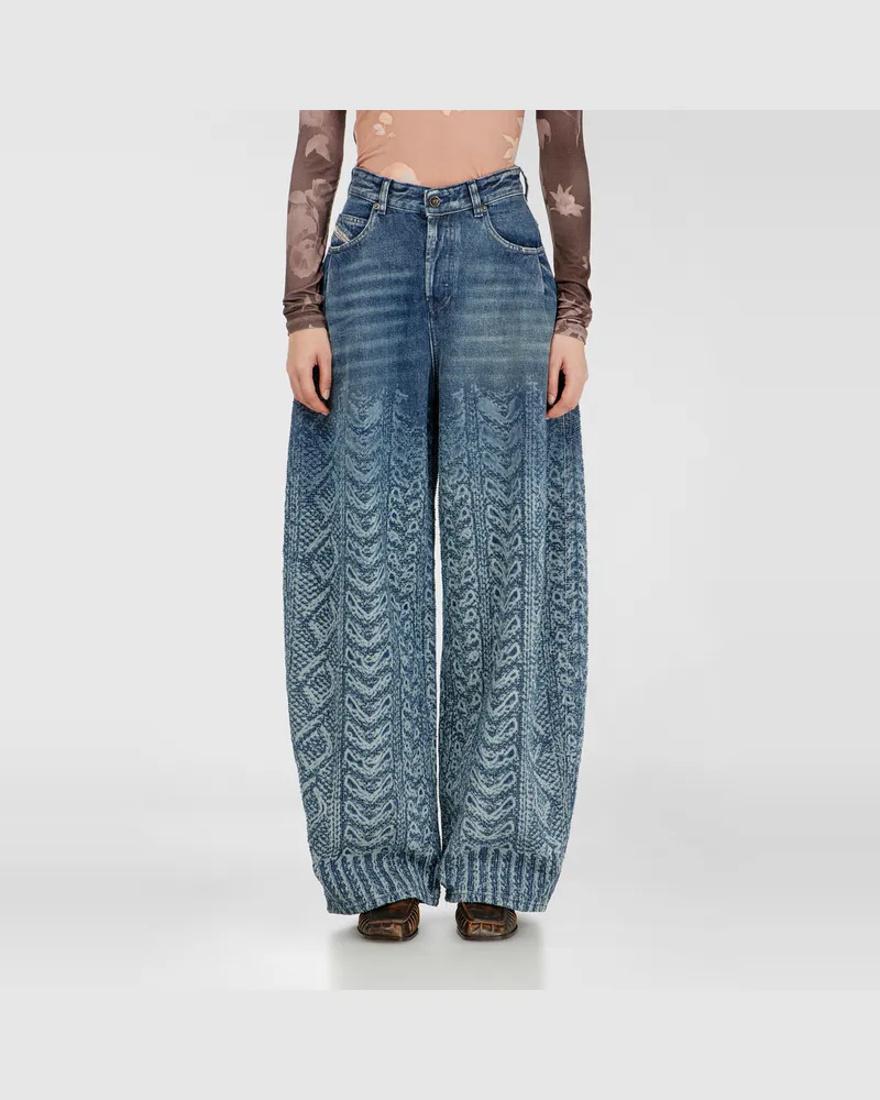 Diesel Relaxed Jeans High Waist 1987 D-Khelz, Dunkelblau, Knopfverschluss Blau