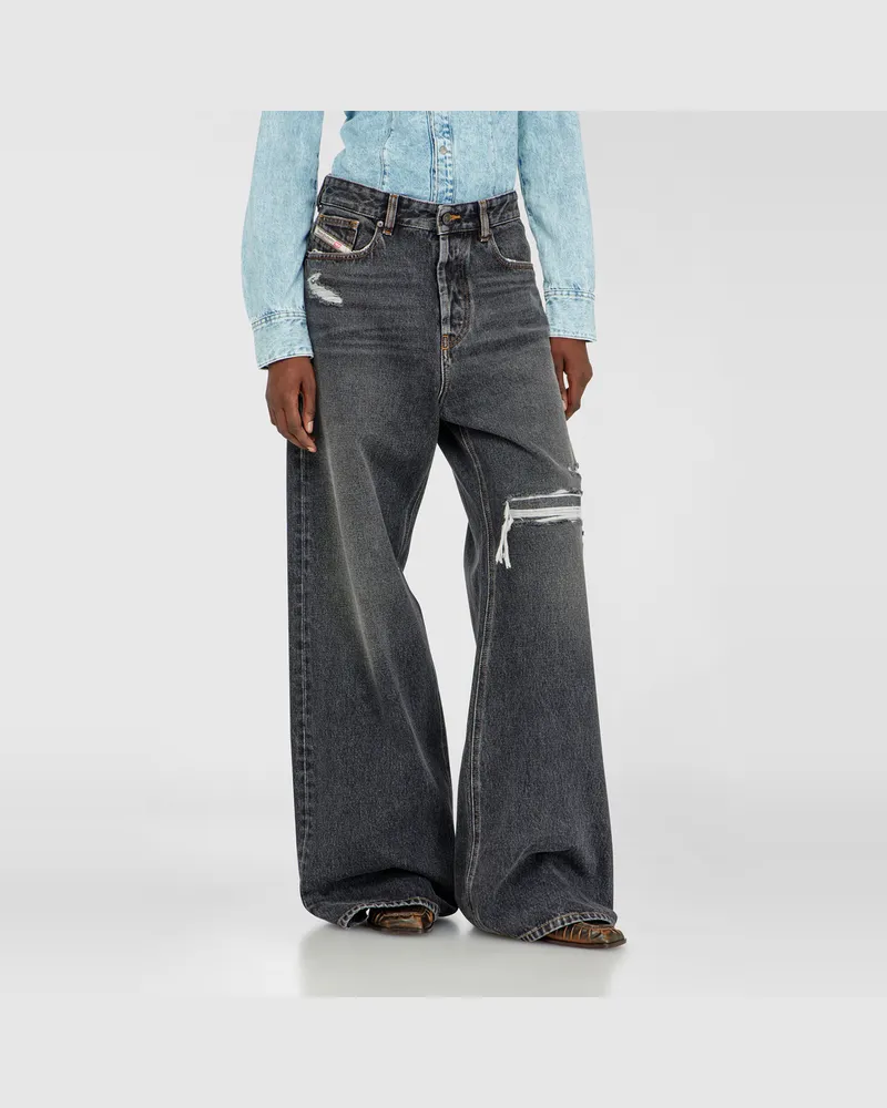 Diesel Relaxed Jeans Low Waist 1996 D-Sire, Schwarz/Dunkelgrau, Knopfverschluss Schwarz