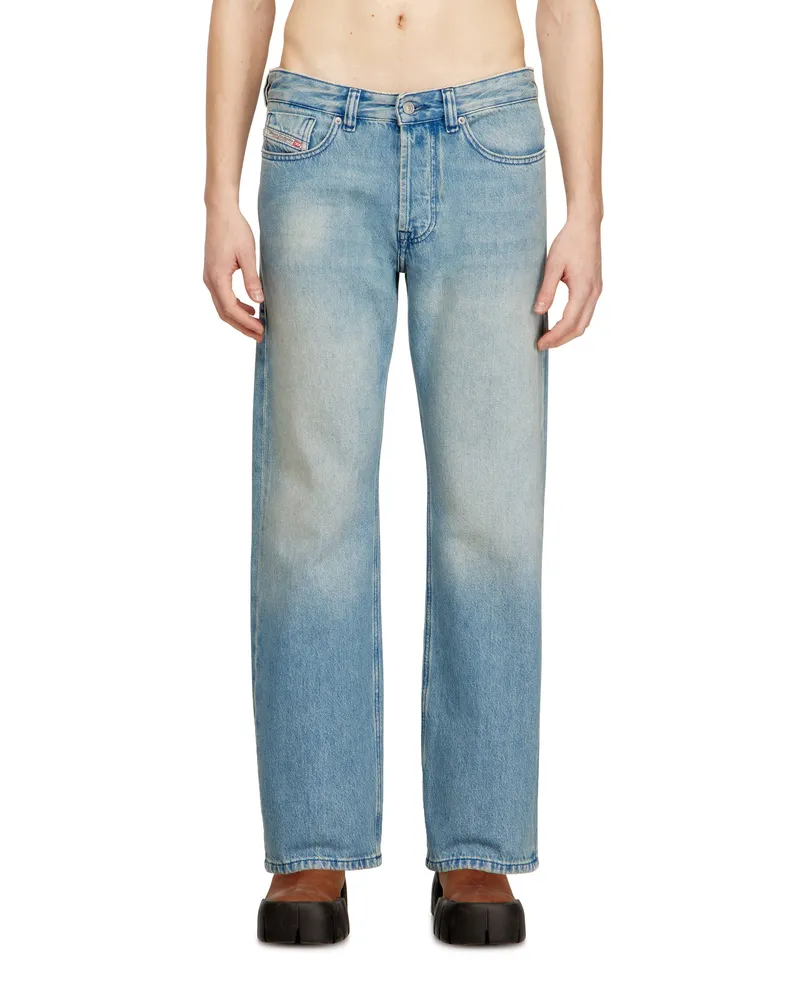 Diesel Relaxed Jeans Regular Waist 1980 D-Eeper, Hellblau, Knopfverschluss Blau